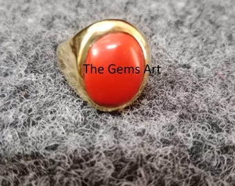 Anello con pietra preziosa di corallo naturale autentico / Gioiello unisex in argento 925