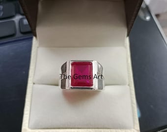 Bague rubis naturel certifié, modèle unisexe en argent sterling 925
