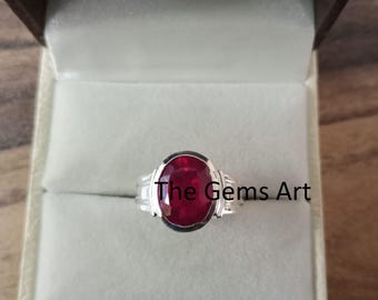 Natural Red Ruby Ring | Certified Sterling Silver Unisex Gemstone Jewelry
