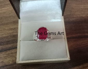 Anello con pietra preziosa di rubino rosso certificato in argento sterling / Gioiello di moda unisex