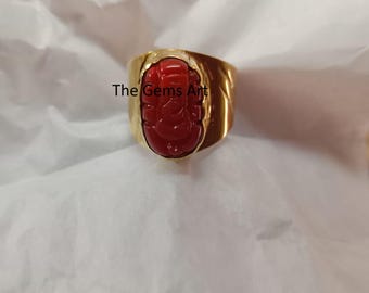 Anello in corallo Moonga naturale in argento 925 / Anello unisex con pietra preziosa certificata
