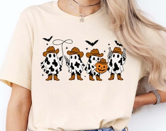 Cowboy Ghost SVG PNG, Western Halloween SVG, Cute Cow Print Ghost Sublimation, Spooky Cowgirl Shirt Design, Cricut Cut File Digital Download