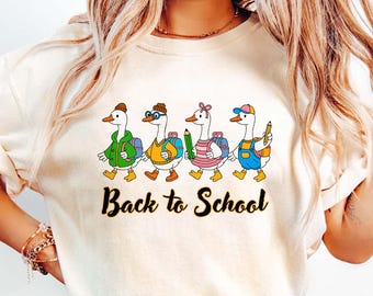 Back To School SVG PNG, Cute Goose School Design, Funny School Ducks SVG, Teacher Student Sublimation File, Cricut Cut File