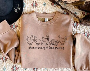 Chicken Raising SVG PNG, Chicken Raising & Jesus Praising Quote, Christian Farmhouse Design, Backyard Chicken Cricut File, Sublimation PNG