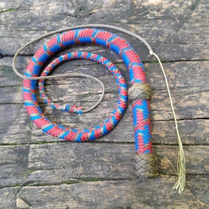 Fouet Taureau En Nylon Rouge 16 Tresses 7 Pieds - Fait Main - USA