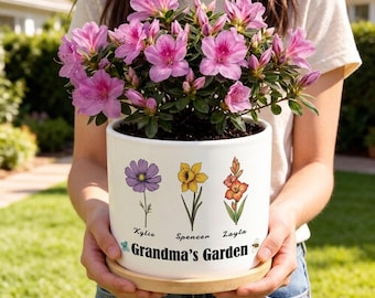 Maceta personalizada para el jardín de la abuela, maceta de cerámica con el mes de nacimiento personalizado, regalo para la abuela, mamá, decoración para el patio y el hogar en el Día de la Madre.