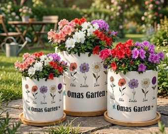 Maceta personalizada con la flor de nacimiento, maceta de cerámica personalizada con nombres, regalo para mamá, abuela, regalo de decoración para el patio o el hogar para el Día de la Madre.