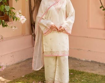 Kurti Sharara Reine Chanderi-Reihenfolge Nack und Sharara mit Stickereiarbeit