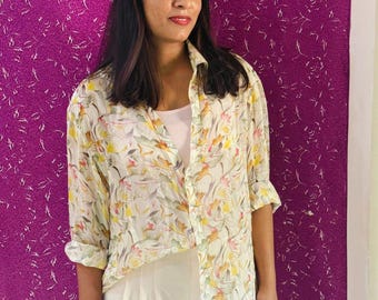 Damen Viskose Modal Satin Digital Print Button Down Shirt Weiche, luxuriöse und stilvolle Freizeitkleidung