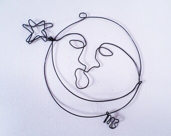 The Man In The Moon Loves Venus Wire Wall Art Drawing Original