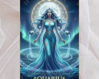 Aquarius Zodiac Wall Art • Mystical Aquarius Woman Printable • Celestial Digital Download Poster