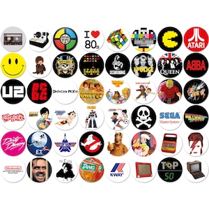 Lot van 48 pin badges Vintage Retro 80 Broche – Knoop Retro 80 & Attitude 25mm - 1"