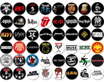 Lot de 48 badge epingle Pins Broche Vintage Rock'n'Roll – Button Musique & vintage 25mm - 1"