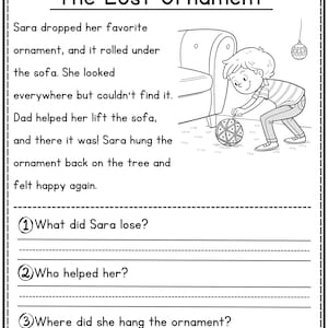 Christmas reading comprehension storyvThe Lost Ornament with 3 questions by JoyWaveDigital.