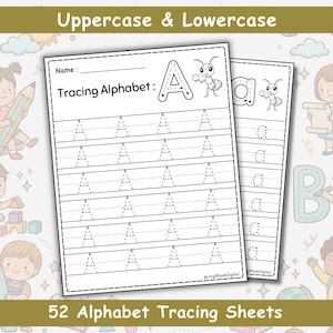 Alphabet Tracing Worksheets: 52 Uppercase and Lowercase Pages for Preschool and Kindergarten (PDF)