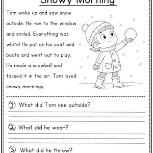 Christmas reading comprehension story snowy morning with 3 questions by JoyWaveDigital.