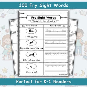 Hojas de trabajo de 100 palabras visuales de Fry - Jardín de infantes y primer grado - Práctica de escritura a mano y ortografía - Descargar PDF