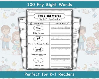 Hojas de trabajo de 100 palabras visuales de Fry - Jardín de infantes y primer grado - Práctica de escritura a mano y ortografía - Descargar PDF