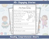 Reading Comprehension Worksheets Kindergarten First Grade - 45+ Stories - Instant Download Printable