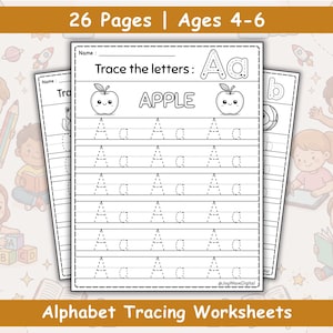 26 Alphabet Tracing Worksheets - Letter Writing Practice - Preschool Kindergarten Handwriting Activity Printable