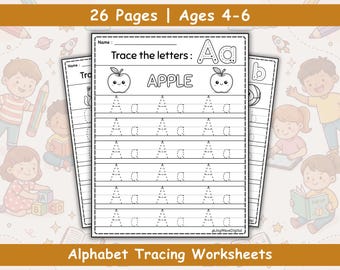 26 Alphabet Tracing Worksheets - Letter Writing Practice - Preschool Kindergarten Handwriting Activity Printable