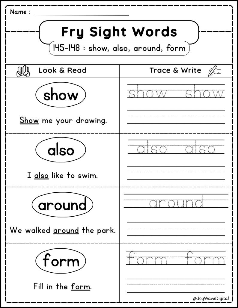 Fry Sight Words 101–200 - Grade 1–2 Worksheets - Handwriting Tracing ...