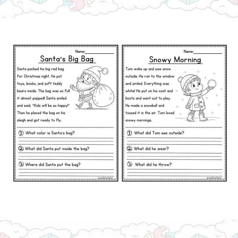 Christmas reading comprehension 2 worksheets by JoyWaveDigital.