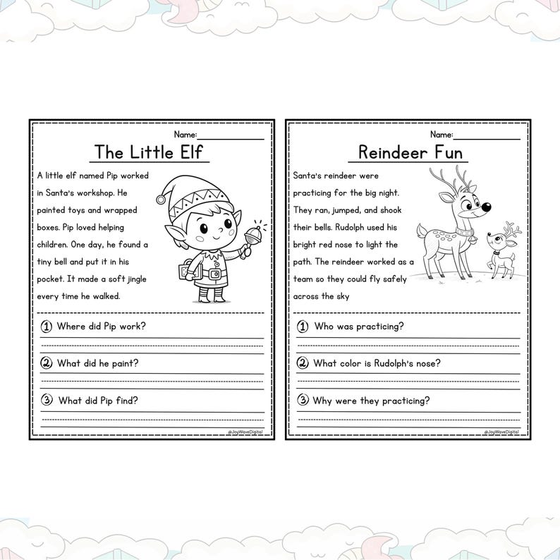 2 Christmas reading comprehension worksheets by JoyWaveDigital.