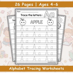 26 Alphabet Tracing Worksheets | Letter Writing Practice | Preschool Kindergarten Handwriting Activity Printable