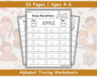 26 hojas de trabajo para trazar el alfabeto / Práctica de escritura de letras / Actividad de escritura a mano para preescolar y jardín de infantes imprimible