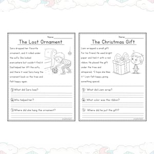 2 Christmas reading comprehension worksheets pages example by JoyWaveDigital.