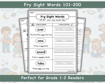 Palabras de uso frecuente de Fry 101–200 - Hojas de trabajo para 1.º y 2.º grado - Práctica de escritura y ortografía - Descarga en PDF