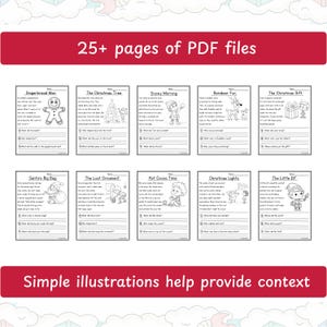 Christmas reading comprehension thumbnail by JoyWaveDigital showing illustrations of worksheets pages.