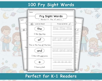100 Fry Sight Words Worksheets - Kindergarten First Grade - Handwriting Tracing & Spelling Practice - PDF Download
