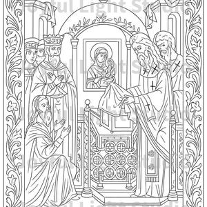 Placing of the Sash of the Mother of God Coloring Page | Orthodox Christian Printable Icon | Religious Feast Day Activity | Orthodox Kids