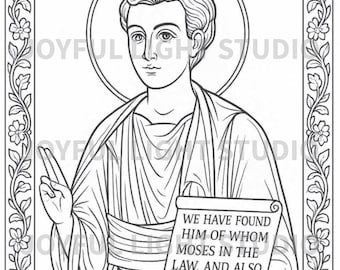 Pagina da colorare del Santo Apostolo Filippo / Icona Cristiana Ortodossa / Foglio da colorare stampabile di San Filippo Apostolo