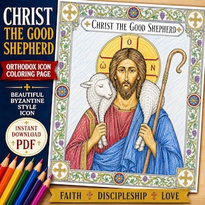 Christ the Good Shepherd Coloring Page: Orthodox Christian Art (PDF Download