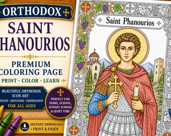 Saint Phanourios Orthodox Coloring Page | Saint Icon Printable Coloring Sheet | Christian Homeschool & Sunday School Activity | PDF Download
