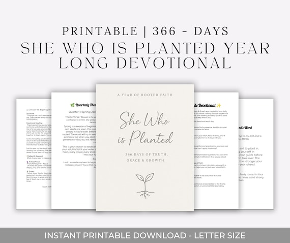 She Who Is Planted | 366-Day Christian Devotional for Women| Daily Bible Study Printable | Faith Planner Companion