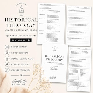 Può includere: Un quaderno di esercizi in PDF stampabile sulla teologia storica, capitolo 4, con un riepilogo, 25 domande di studio, preghiere, un focus storico e collegamenti alle scritture con testo nero su carta bianca.