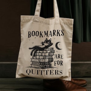 Bookmarks Are For Quitters Cat Tote Bag, Book Lover Gift