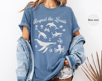 Respect the Locals Marine Life Shirt, Vintage Ocean Lover Gift, Oversized Beach Vacation Tee, Retro Beach Shirt, Sea Life Shirt for Adults