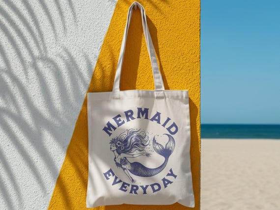 Mermaid Everyday Summer Tote Bag, Mermaid Gift, Ocean Tote Bag, Girls Trip Totes, Custom Beach Totebag, Girls Trip Gift, Beach Vacation Bag