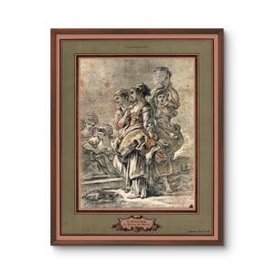 Gravura Antiga de François Boucher &quot;Le Retour du Marché&quot; - Cena Campestre Clássica