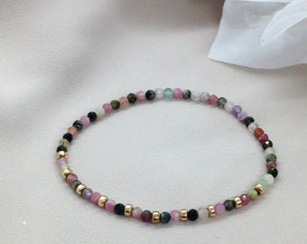 Faceted Tourmaline Beaded Bracelet: Gold Plated Stretch Stacking Bracelet
