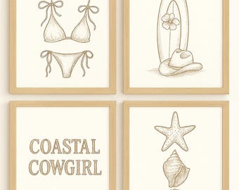 Coastal Cowgirl Digital Print Set – Vintage Beach Western Wall Art