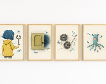 Coraline Art Print Set: Whimsical Watercolor Sketch (Digital Download