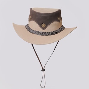 Handcrafted Western Cowboy Hat – Dual-Tone Desert Design with Braided Band & Antique Brass Studs