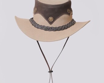 Handcrafted Western Cowboy Hat – Dual-Tone Desert Design with Braided Band & Antique Brass Studs