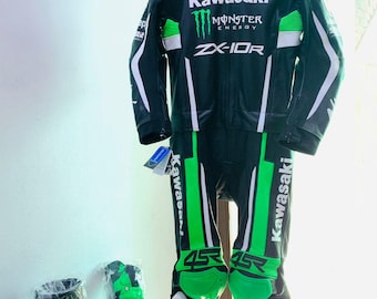 Kawasaki ZX-10R Style Leather Motorcycle Racing Suit – CE Armored Biker Gear